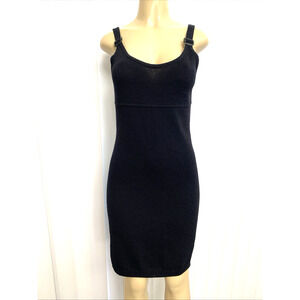 VTG St John Santana Knit Dress Sheath Spaghetti Strap Black Scoop Neck S…
